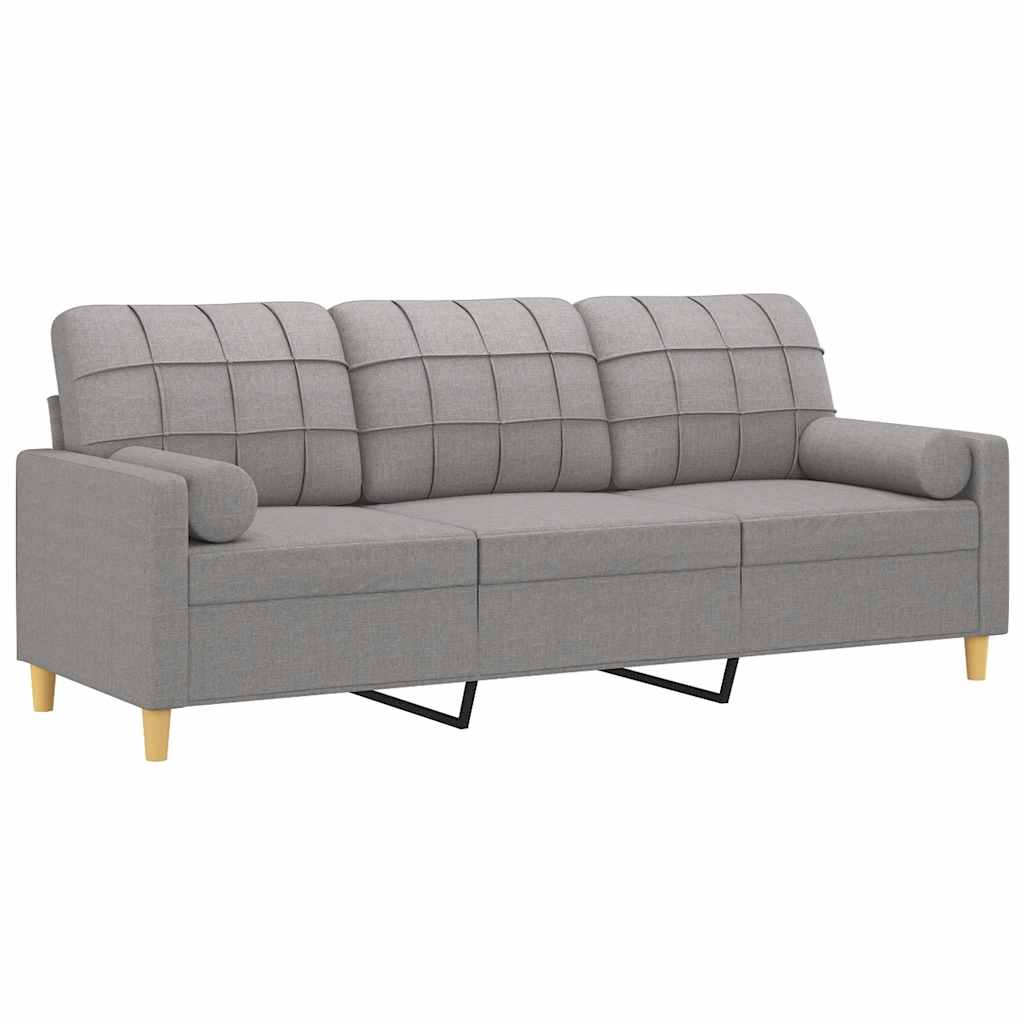 3-Seater Sofa with Pillows and Cushions Light Grey 180 cm Fabric