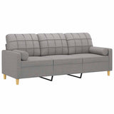 3-Seater Sofa with Pillows and Cushions Light Grey 180 cm Fabric - Side View