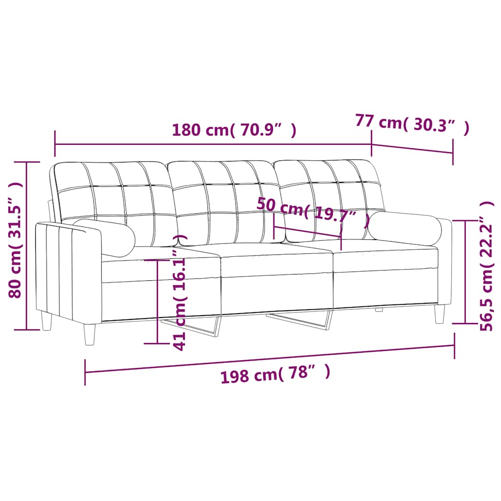 3-Seater Sofa with Pillows and Cushions Light Grey 180 cm Fabric