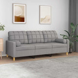 3-Seater Sofa with Pillows and Cushions Light Grey 180 cm Fabric