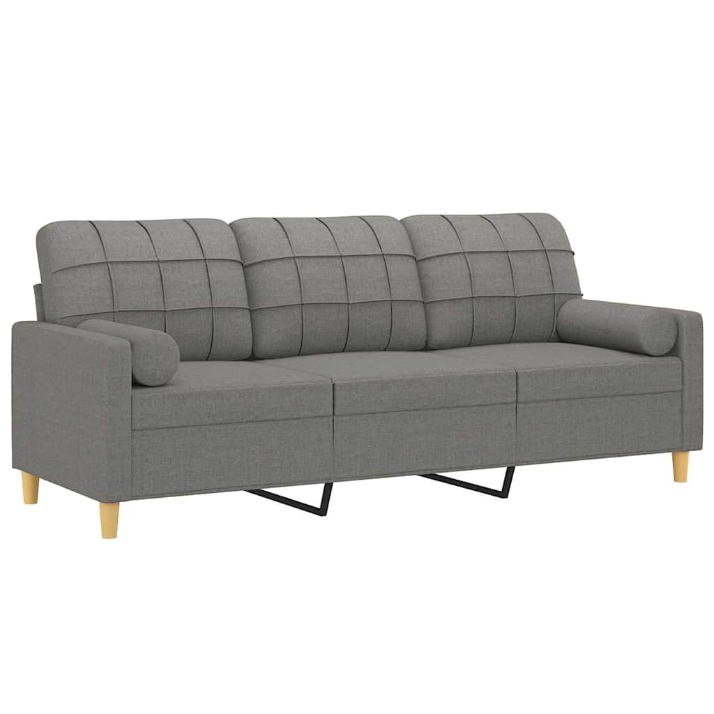 3-Seater Sofa with Pillows&Cushions Dark Grey 180 cm Fabric