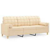 3-Seater Sofa with Pillows&Cushions Cream 180 cm Fabric