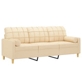 3-Seater Sofa with Pillows&Cushions Cream 180 cm Fabric