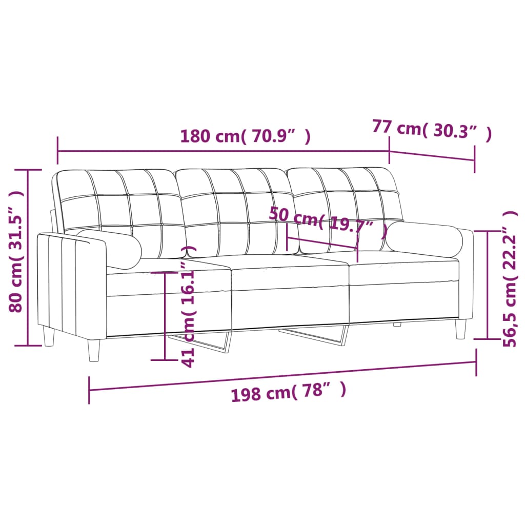 3-Seater Sofa with Pillows&Cushions Cream 180 cm Fabric