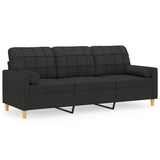 3-Seater Sofa with Pillows&Cushions Black 180 cm Fabric