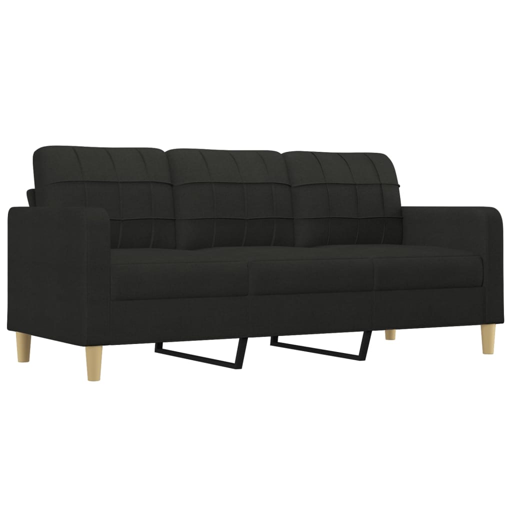 3-Seater Sofa with Pillows&Cushions Black 180 cm Fabric