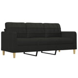 3-Seater Sofa with Pillows&Cushions Black 180 cm Fabric
