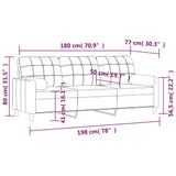 3-Seater Sofa with Pillows&Cushions Black 180 cm Fabric