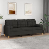 3-Seater Sofa with Pillows&Cushions Black 180 cm Fabric