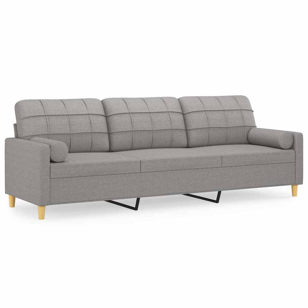 3-Seater Sofa with Pillows&Cushions Light Grey 210 cm Fabric