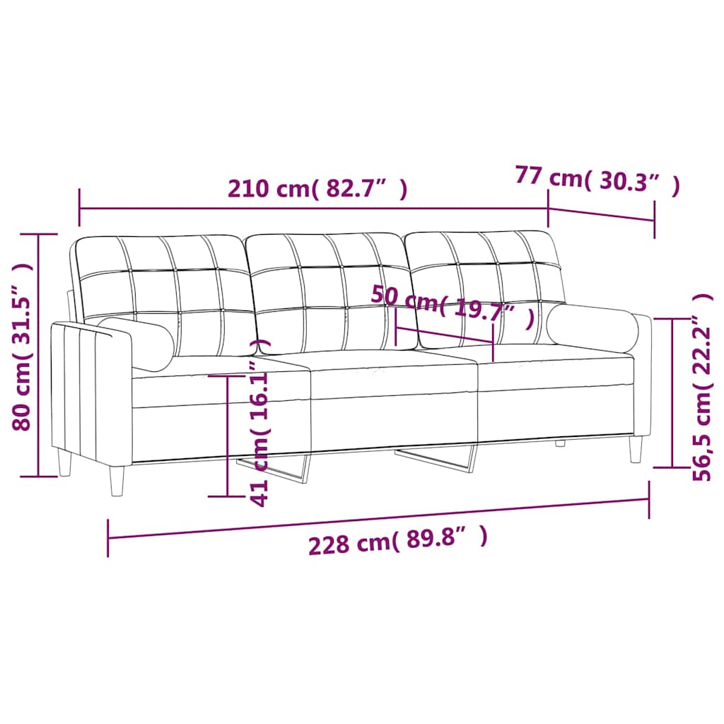 3-Seater Sofa with Pillows&Cushions Light Grey 210 cm Fabric