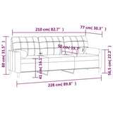 3-Seater Sofa with Pillows&Cushions Light Grey 210 cm Fabric