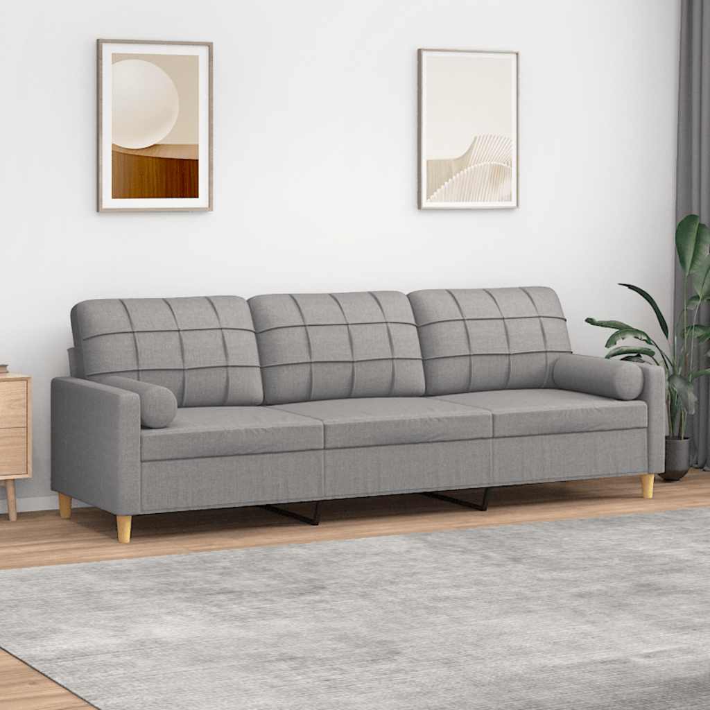 3-Seater Sofa with Pillows&Cushions Light Grey 210 cm Fabric