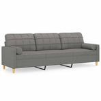 3-Seater Sofa with Pillows&Cushions Dark Grey 210 cm Fabric