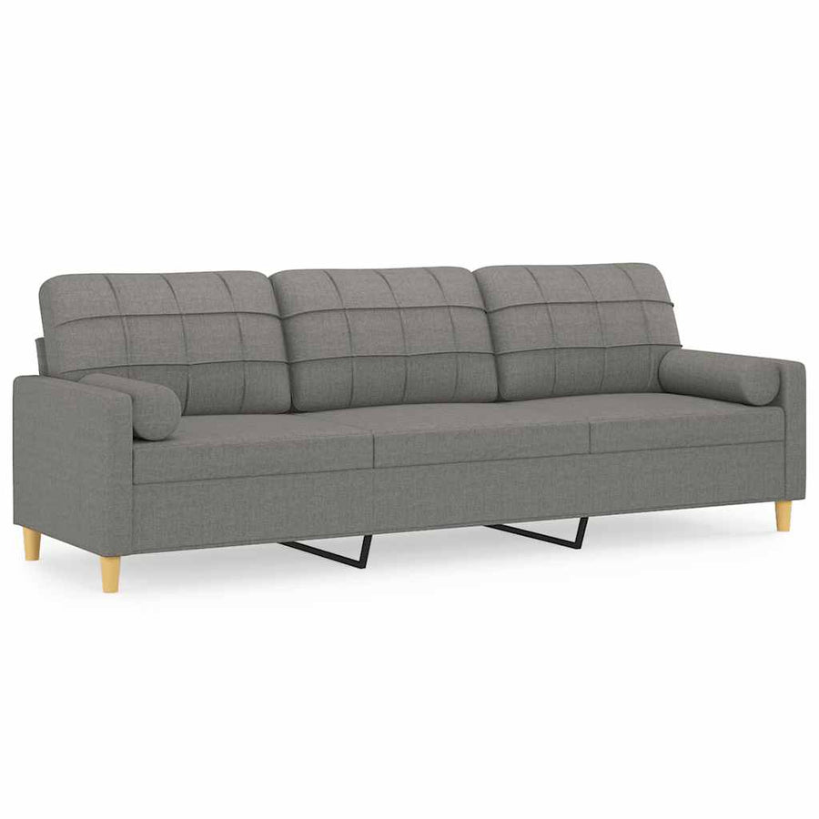 3-Seater Sofa with Pillows&Cushions Dark Grey 210 cm Fabric