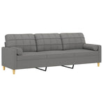 3-Seater Sofa with Pillows&Cushions Dark Grey 210 cm Fabric