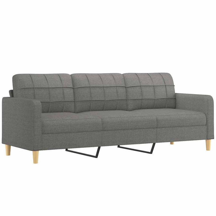 3-Seater Sofa with Pillows&Cushions Dark Grey 210 cm Fabric