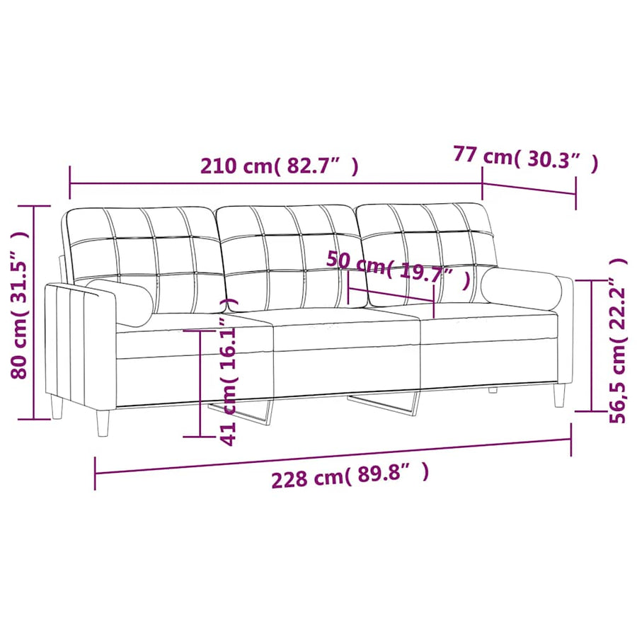 3-Seater Sofa with Pillows&Cushions Dark Grey 210 cm Fabric