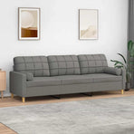 3-Seater Sofa with Pillows&Cushions Dark Grey 210 cm Fabric
