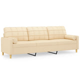 3-Seater Sofa with Pillows&Cushions Cream 210 cm Fabric