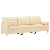 3-Seater Sofa with Pillows&Cushions Cream 210 cm Fabric