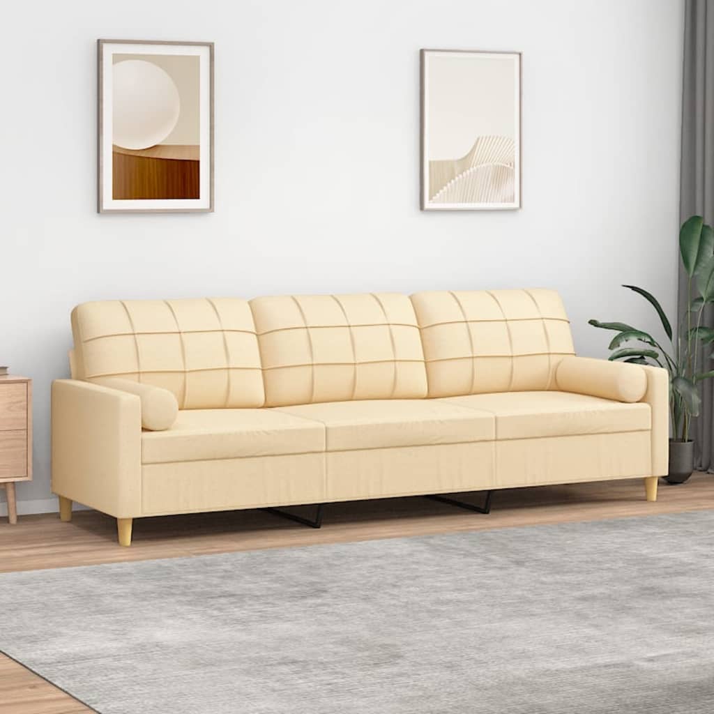 3-Seater Sofa with Pillows&Cushions Cream 210 cm Fabric
