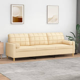 3-Seater Sofa with Pillows&Cushions Cream 210 cm Fabric
