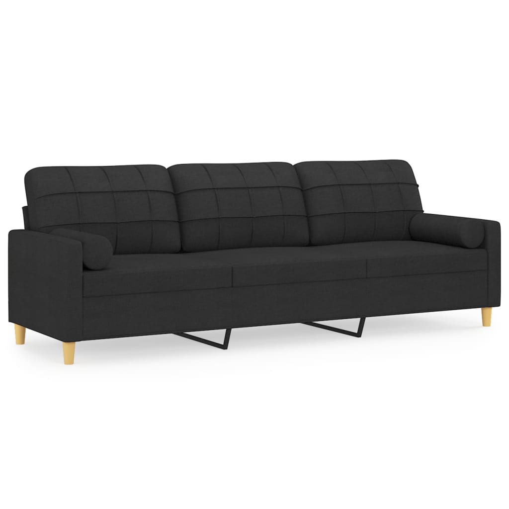 3-Seater Sofa with Pillows&Cushions Black 210 cm Fabric