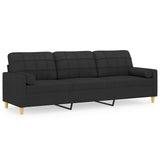 3-Seater Sofa with Pillows&Cushions Black 210 cm Fabric - Front View