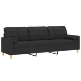 3-Seater Sofa with Pillows&Cushions Black 210 cm Fabric