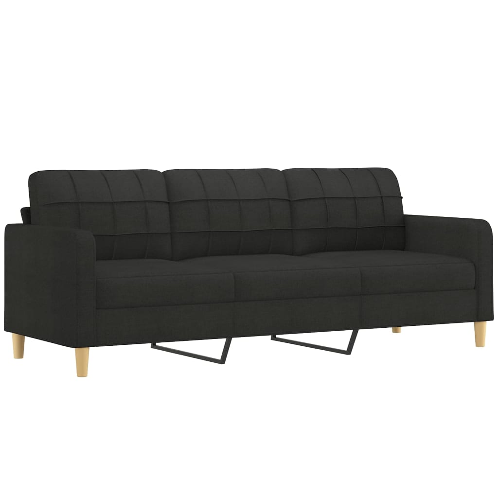 3-Seater Sofa with Pillows&Cushions Black 210 cm Fabric
