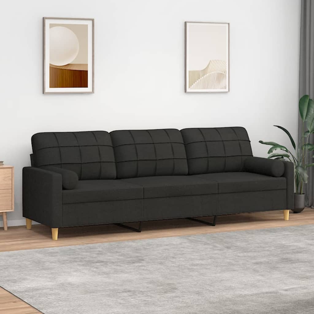 3-Seater Sofa with Pillows&Cushions Black 210 cm Fabric