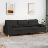 3-Seater Sofa with Pillows&Cushions Black 210 cm Fabric