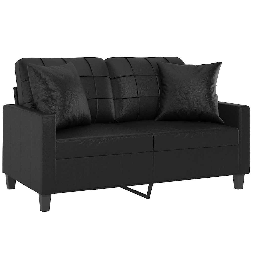 2-Seater Sofa with Pillows and Cushions Black 120 cm Faux Leather