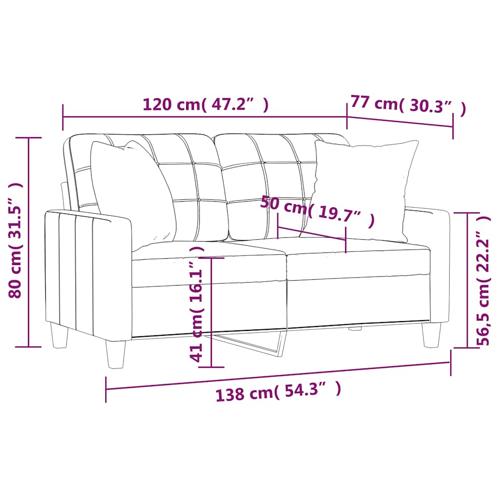 2-Seater Sofa with Pillows and Cushions Black 120 cm Faux Leather