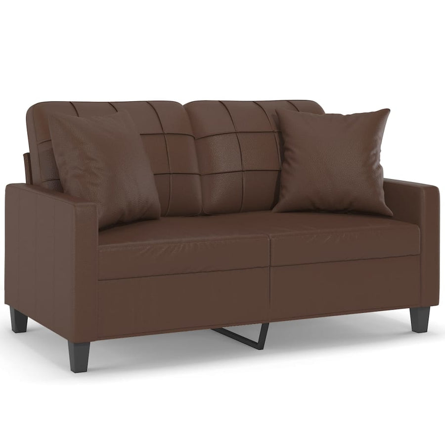 2-Seater Sofa with Pillows&Cushions Brown 120 cm Faux Leather