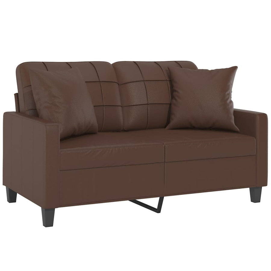 2-Seater Sofa with Pillows&Cushions Brown 120 cm Faux Leather