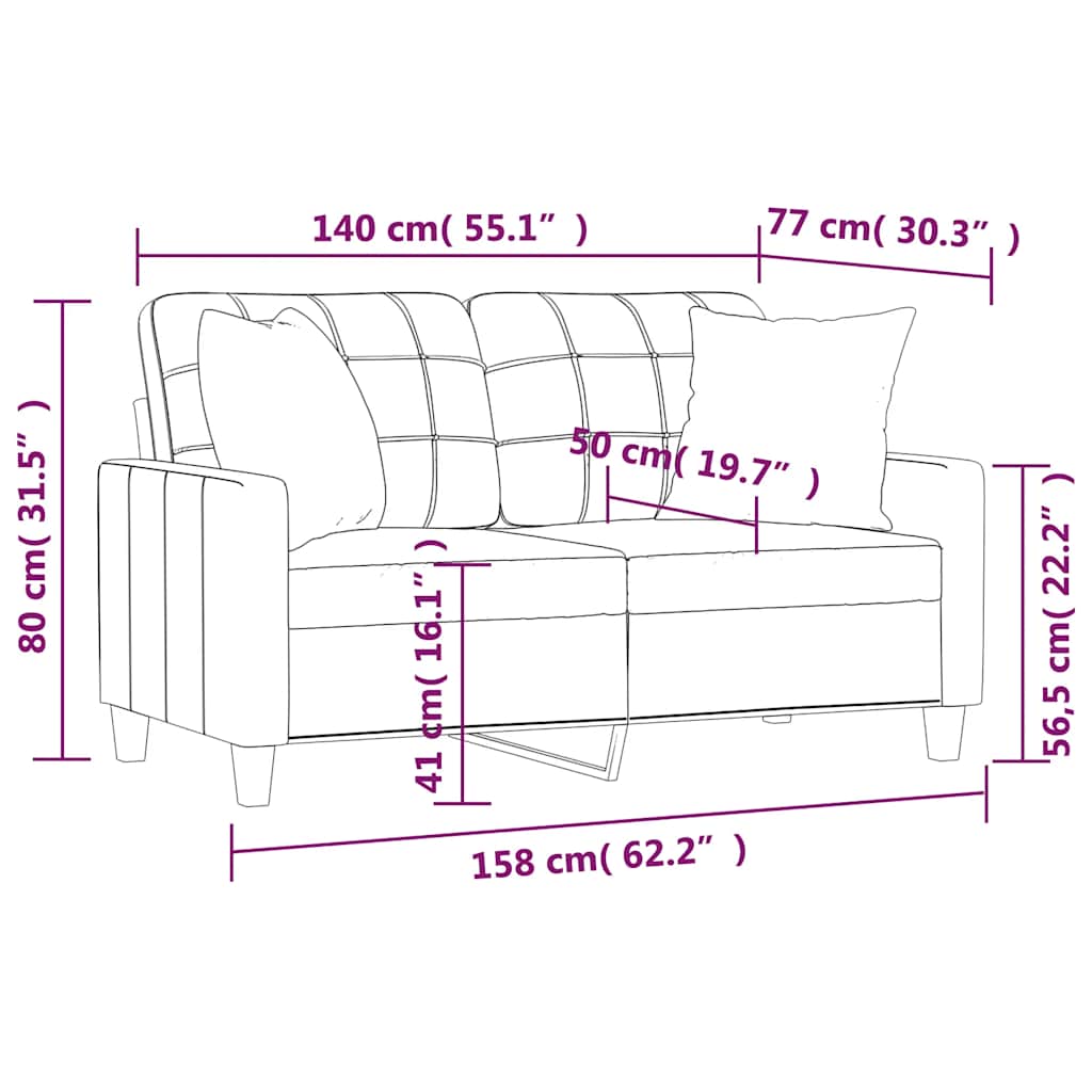 2-Seater Sofa with Pillows&Cushions Black 140 cm Faux Leather