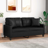 2-Seater Sofa with Pillows&Cushions Black 140 cm Faux Leather