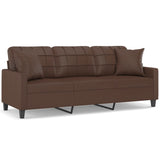 3-Seater Sofa with Pillows&Cushions Brown 180 cm Faux Leather