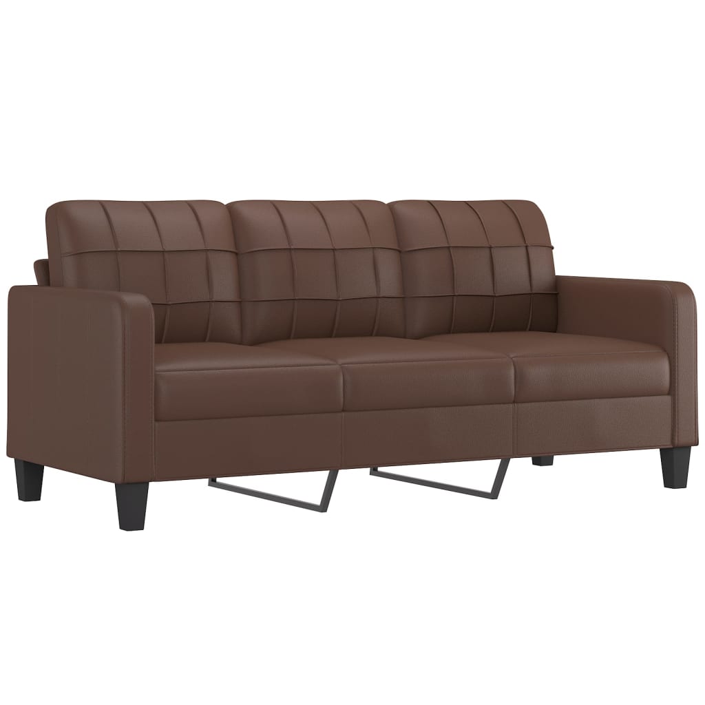 3-Seater Sofa with Pillows&Cushions Brown 180 cm Faux Leather