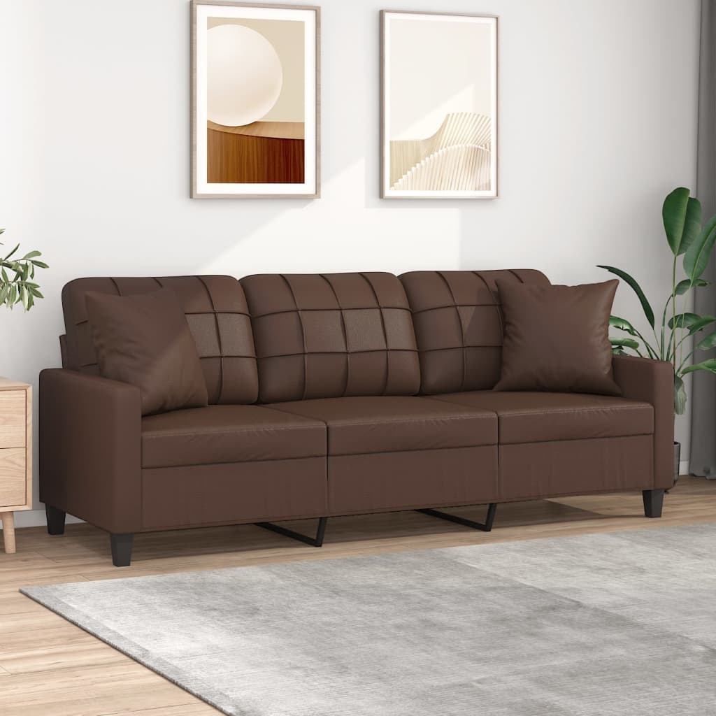 3-Seater Sofa with Pillows&Cushions Brown 180 cm Faux Leather