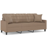 3-Seater Sofa with Pillows&Cushions Cappuccino 180 cm Faux Leather