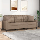 3-Seater Sofa with Pillows&Cushions Cappuccino 180 cm Faux Leather