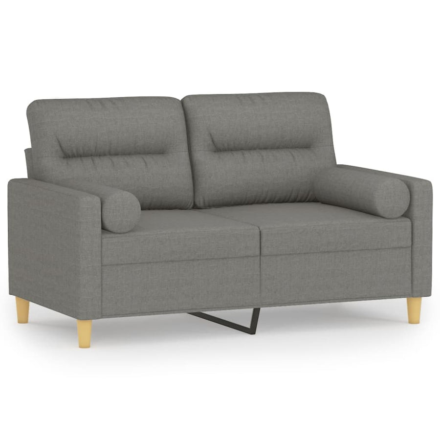 2-Seater Sofa with Pillows&Cushions Dark Grey 120 cm Fabric