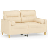 2-Seater Sofa with Pillows&Cushions Cream 120 cm Fabric - Front View