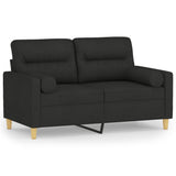 2-Seater Sofa with Pillows&Cushions Black 120 cm Fabric - Front View