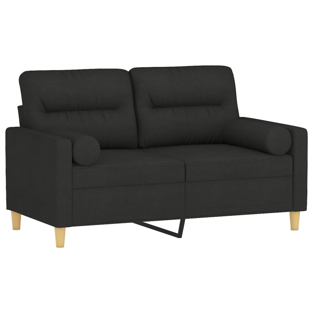 2-Seater Sofa with Pillows&Cushions Black 120 cm Fabric