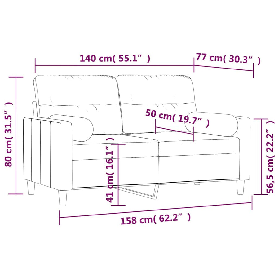 2-Seater Sofa with Pillows&Cushions Light Grey 140 cm Fabric