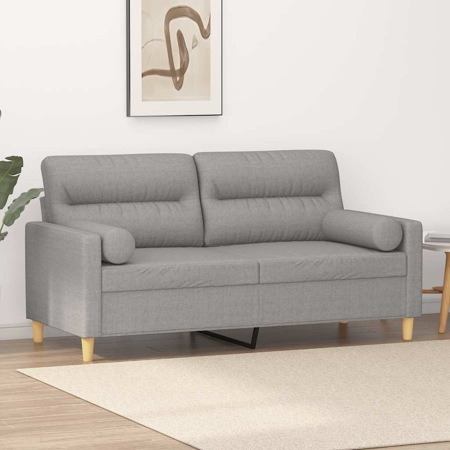2-Seater Sofa with Pillows&Cushions Light Grey 140 cm Fabric